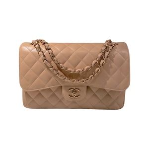 CHANEL BEIGE QUILTED CAVIER CLASSIC DOUBLE FLAP JUMBO